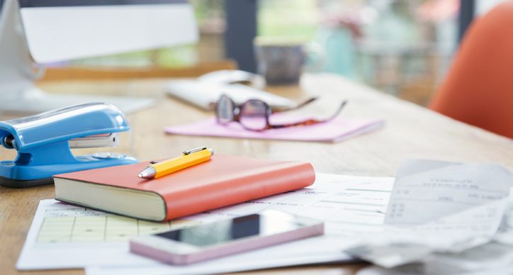 Close up of desk in home office