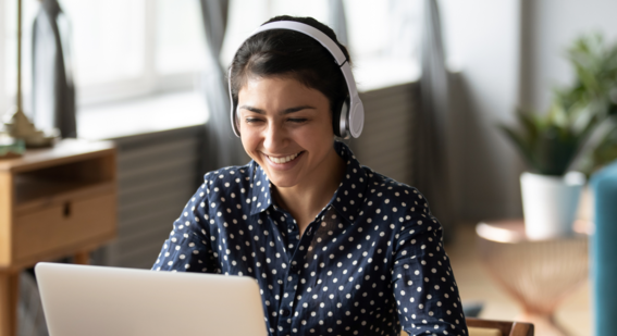 Student at laptop, taking part in online course