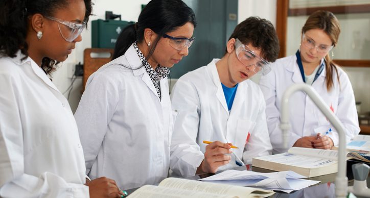 Students doing A level science vocabulary activities