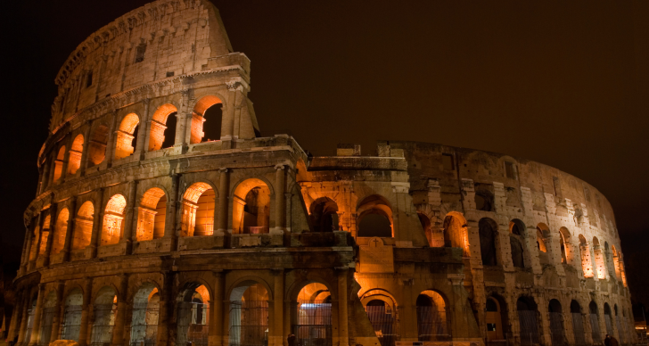 The Colosseum in Rome at night.